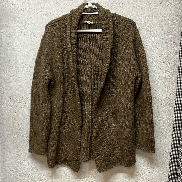 J. Jill Sweaters - J.Jill Open Front Brown Knit Cardigan Cotton Wool Acrylic Nylon